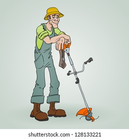 Gardener with Reaper - Isolated illustration of a man standing with scythe