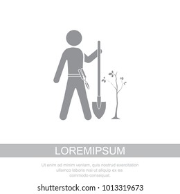 A gardener with a shovel and a young tree. Gardener icon