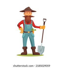 Gardener with spade or shovel, vector banner.