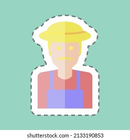 Gardener Sticker en línea de moda cortado aislado en fondo azul