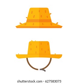 Gardener straw hat icons. Farmer cap vector illustration in flat design. Summer sunhat isolated on white background.