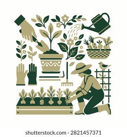 A gardener tends to a vegetable patch in the garden