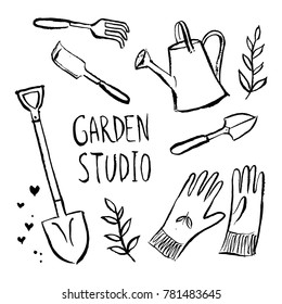 Gardener Tools drawn in ink.