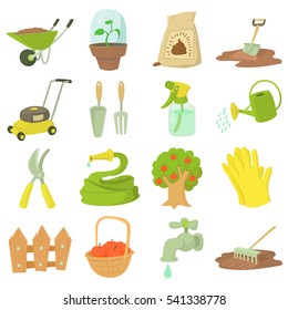 Gardener tools set. Cartoon illustration of 16 gardener tools vector icons for web