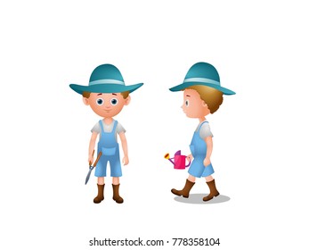Gardener with Two Views  Profile and Front - Cartoon Vector Image