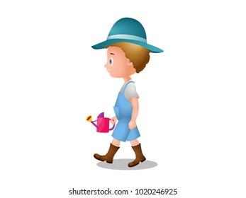 Gardener with Watering Can - Cartoon Vector Image