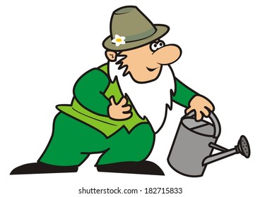 gardener and watering can , vector icon