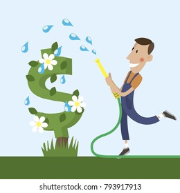 gardener watering a dollar tree
