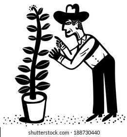 gardener wit a plant in a pot