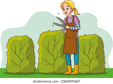 gardener woman with shears in the garden vector illustration graphic design