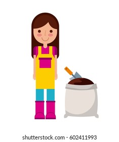 Gardener Woman And Soil Bag Icon Over White Background. Colorful Design. Vector Illustration