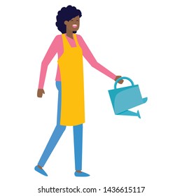 gardener woman with watering can work gardening design vector illustration