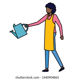 gardener woman with watering can work gardening design vector illustration