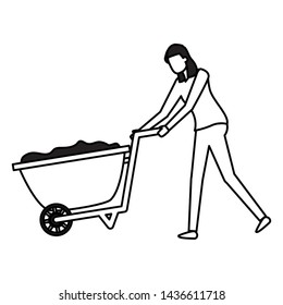 gardener woman with wheelbarrow work gardening design vector illustration