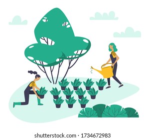 Gardener work in the garden, vector