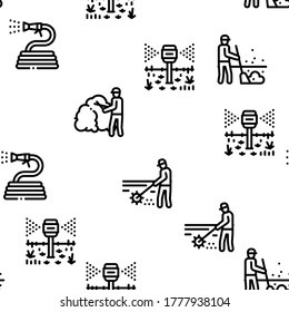 Línea delgada de vectores de patrón sin soldadura de Gardener Worker Instrument. Ilustraciones