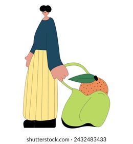 Jardinero trabajando frutas   ilustración aislada de vector plano. Trabajadores agrícolas cuidando el jardín.