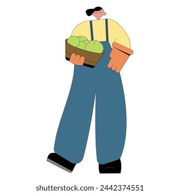 Ilustración aislada de vector plano de frutas de trabajo del jardinero. Trabajadores agrícolas cuidando el jardín.	
