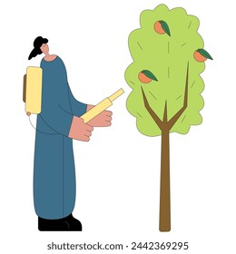 Ilustración aislada de vector plano de jardín de trabajo del jardinero. Trabajadores agrícolas cuidando el jardín.	
