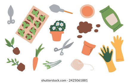 Gardeners Equipment Set Of Objects Needed For Gardening And Farming Isolated Vector Illustrations