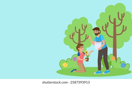Gardeners taking care of plants and flowers, promoting a sustainable lifestyle in harmony with nature
