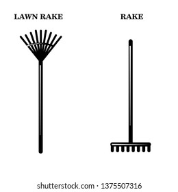 Gardeners tools icons. Simple illustration of rake and lawn rake two vector icons for web