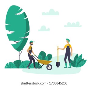 Gardeners work in the garden, vector