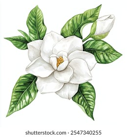 Ilustración de Clipart de acuarela de flor de gardenia