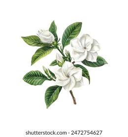 gardenia flowers vector illustration in watercolor style