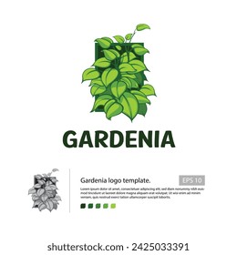 Gardenia-Logo-Vorlage, mit einem grünen Blattstapel für Ihr Gartenhaus-Logo.