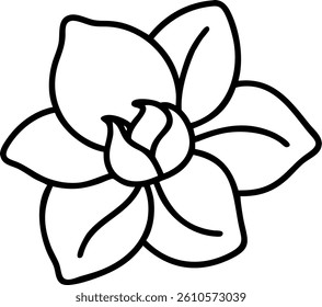 A Gardenia in Outline Featuring Smooth Rounded Petals Vector Silhouette Design