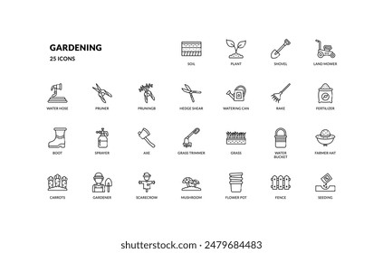 Gartenbau Landwirtschaft Bauerngarten Detaillierte Umrisslinie Icon Set