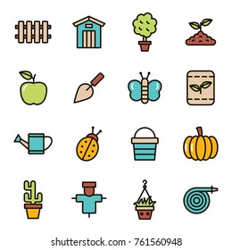 Gardening and agriculture icons, simple and thin line design. Gardening, planting and horticulture