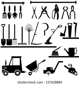 Gardening and agriculture tools collection - vector silhouette