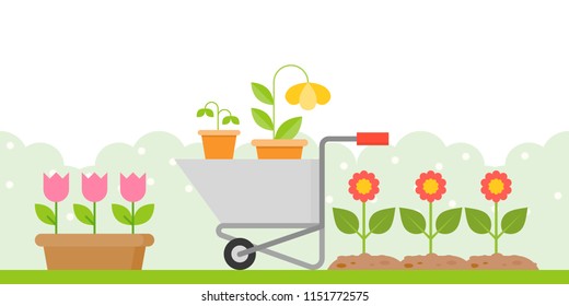 gardening background in flat design us as backdrop,wallpaper or printing for elementary school or kindergarten