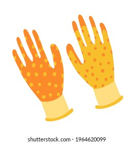 Gardening bright rubberized gloves in shape of hand with pattern. Vector illustration.