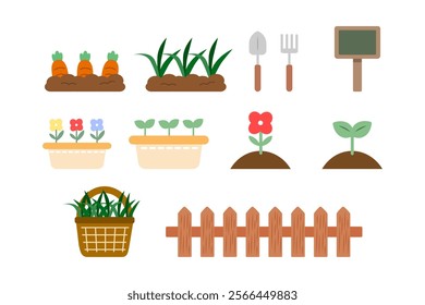 Gardening collection. Sprout plant in soil. Farming, seedling, cultivation, activity, growth, equipment, growth concepts. Flat vector design isolated illustration.