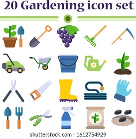 Gardening color flat vector icon set