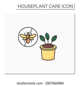 Gardening color icon. Control insect pests.Protecting plants from wreckers.Home gardening. Houseplant care concept.Isolated vector illustration