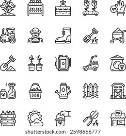 Gardening color icon set. Vector Illustration. Set of 25 Gardening web icons in color style