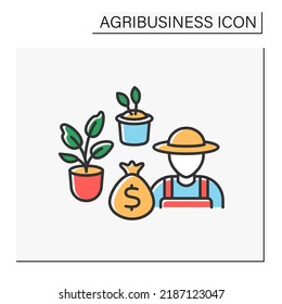 Icono de color de jardinería. Trabajar en el jardín, cultivar plantas, hierbas medicinales, plantas de hogar. Negocios rentables. Concepto agroindustrial. Ilustración vectorial aislada