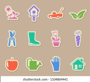 gardening color vector icons on paper stickers