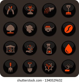 Gardening color vector icons on dark background for user interface design