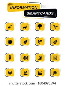 Gardening color vector icons on information smart cards for user interface design
