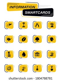 Gardening color vector icons on information smart cards for user interface design