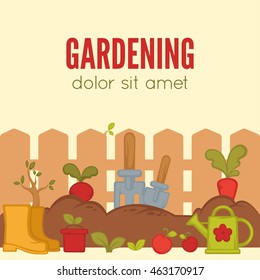 Gardening Concept. Tools for working in garden. Vector Illustration.