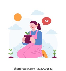 Gardening concept vector Illustration idea for landing page template, Organic farming as grow food, plant harvesting using green and nature ecological, agriculture, local food, Hand drawn Flat Style