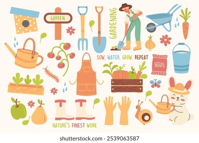 Сollection gardening cute elements flat design