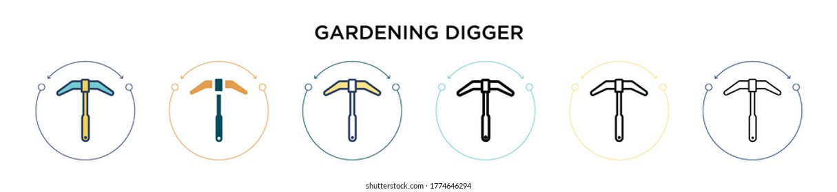 Gärungsgrabensymbol in voller, dünner Linie, Umriss- und Strichform. Vektorgrafik von zwei farbigen und schwarzen Gärtnerbildnern-Vektorgrafiken-Designs kann für mobile, iPhone-, web-basierte