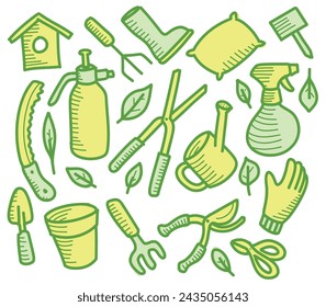 Gardening doodle art vector illustration colorful